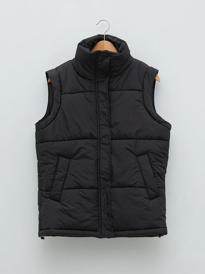 Stand-up Collar Flat Pocket Detailed Women's Puffer Vest