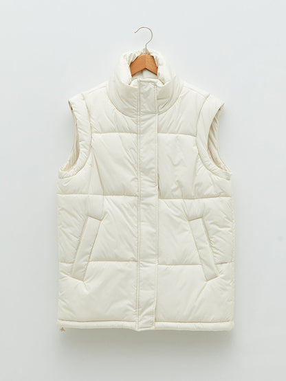 Stand-up Collar Flat Pocket Detailed Women's Puffer Vest