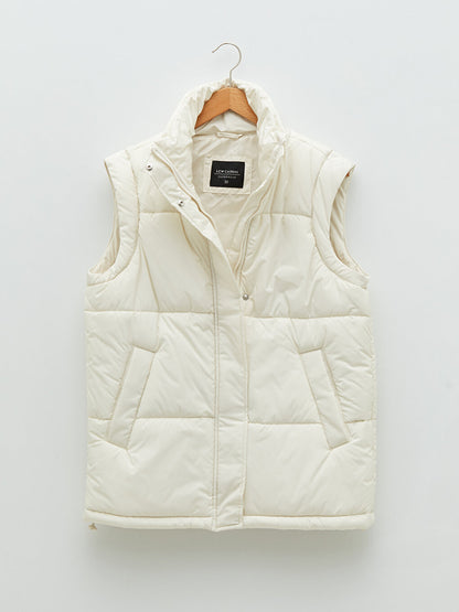 Stand-up Collar Flat Pocket Detailed Women's Puffer Vest