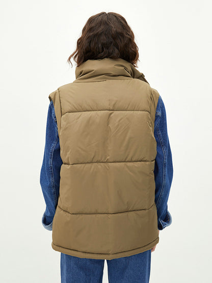 Stand-up Collar Flat Pocket Detailed Women's Puffer Vest