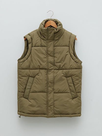 Stand-up Collar Flat Pocket Detailed Women's Puffer Vest