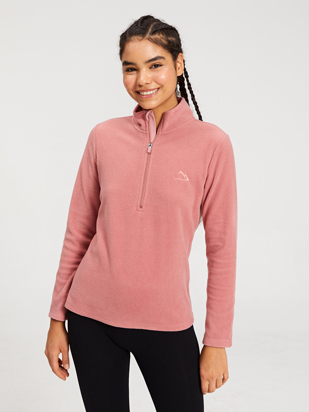 Stand Collar Plain Long Sleeve Fleece Women's Outdoor Sweatshirt