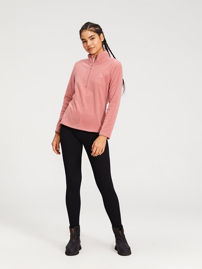 Stand Collar Plain Long Sleeve Fleece Women's Outdoor Sweatshirt