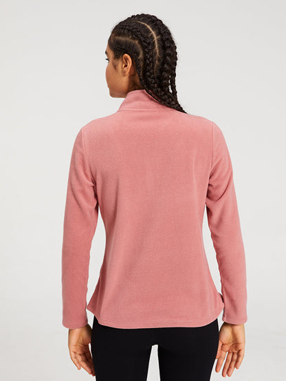 Stand Collar Plain Long Sleeve Fleece Women's Outdoor Sweatshirt