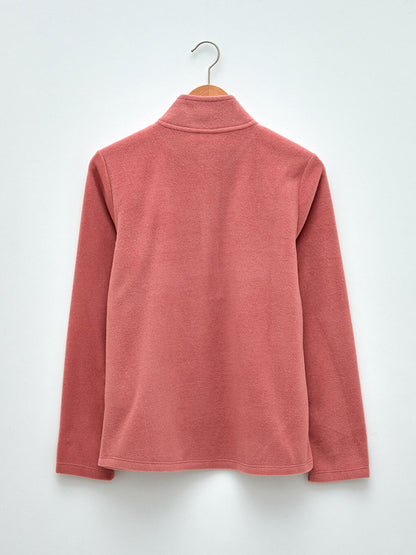 Stand Collar Plain Long Sleeve Fleece Women's Outdoor Sweatshirt