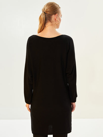 Boat Neck Chain Detailed Long Sleeve Knitwear Tunic