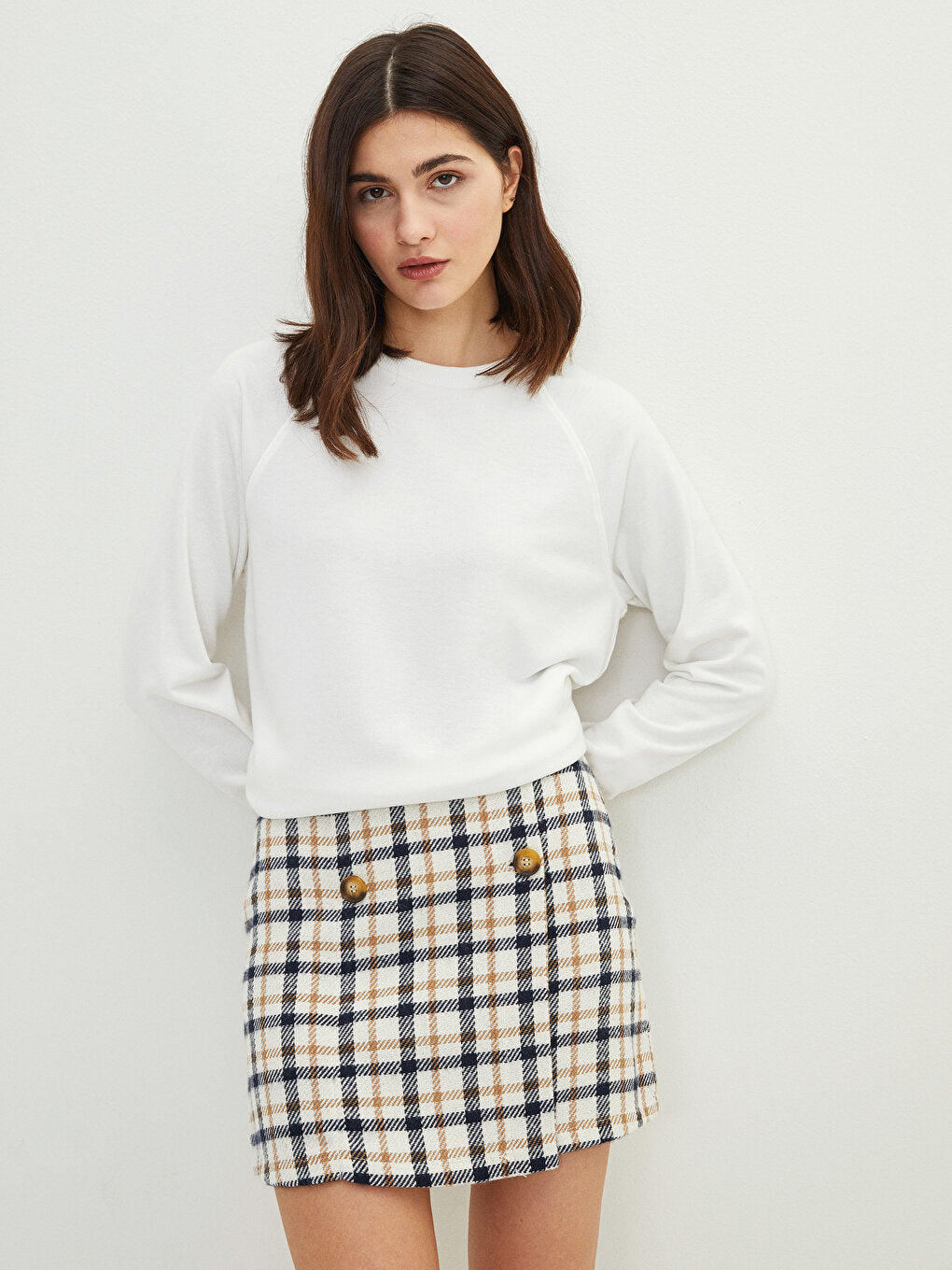 Plaid Patterned A-Line Gabardine Women's Skirt with Zipper Waist