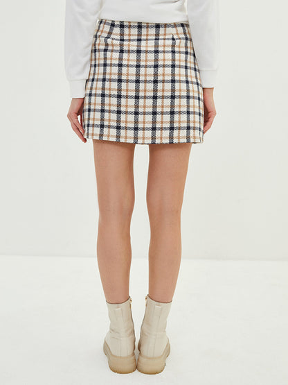 Plaid Patterned A-Line Gabardine Women's Skirt with Zipper Waist