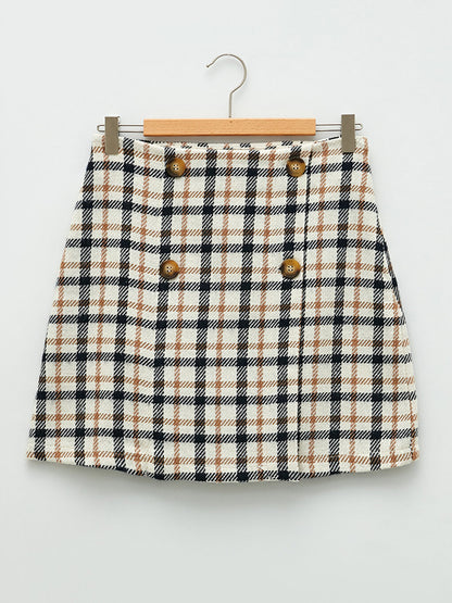 Plaid Patterned A-Line Gabardine Women's Skirt with Zipper Waist