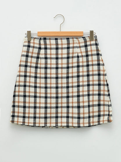 Plaid Patterned A-Line Gabardine Women's Skirt with Zipper Waist