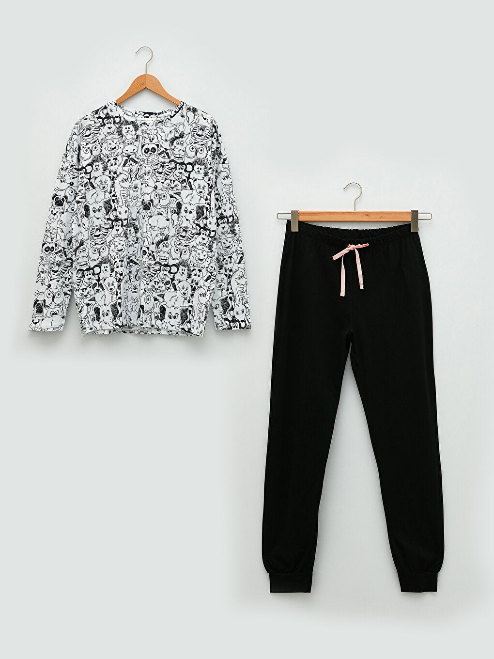 Crew Neck Printed Long Sleeve Cotton Women's Pajama Set