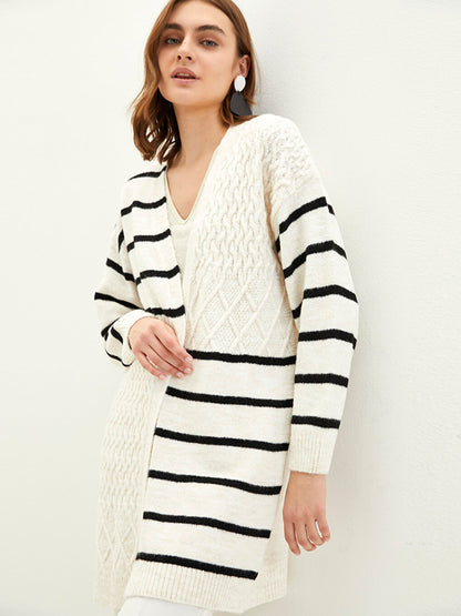 Shawl Collar Striped Long Sleeve Women's Knitwear Cardigan