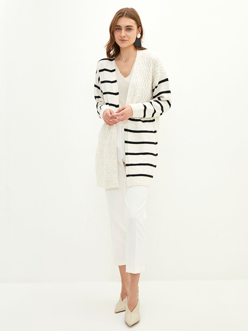 Shawl Collar Striped Long Sleeve Women's Knitwear Cardigan