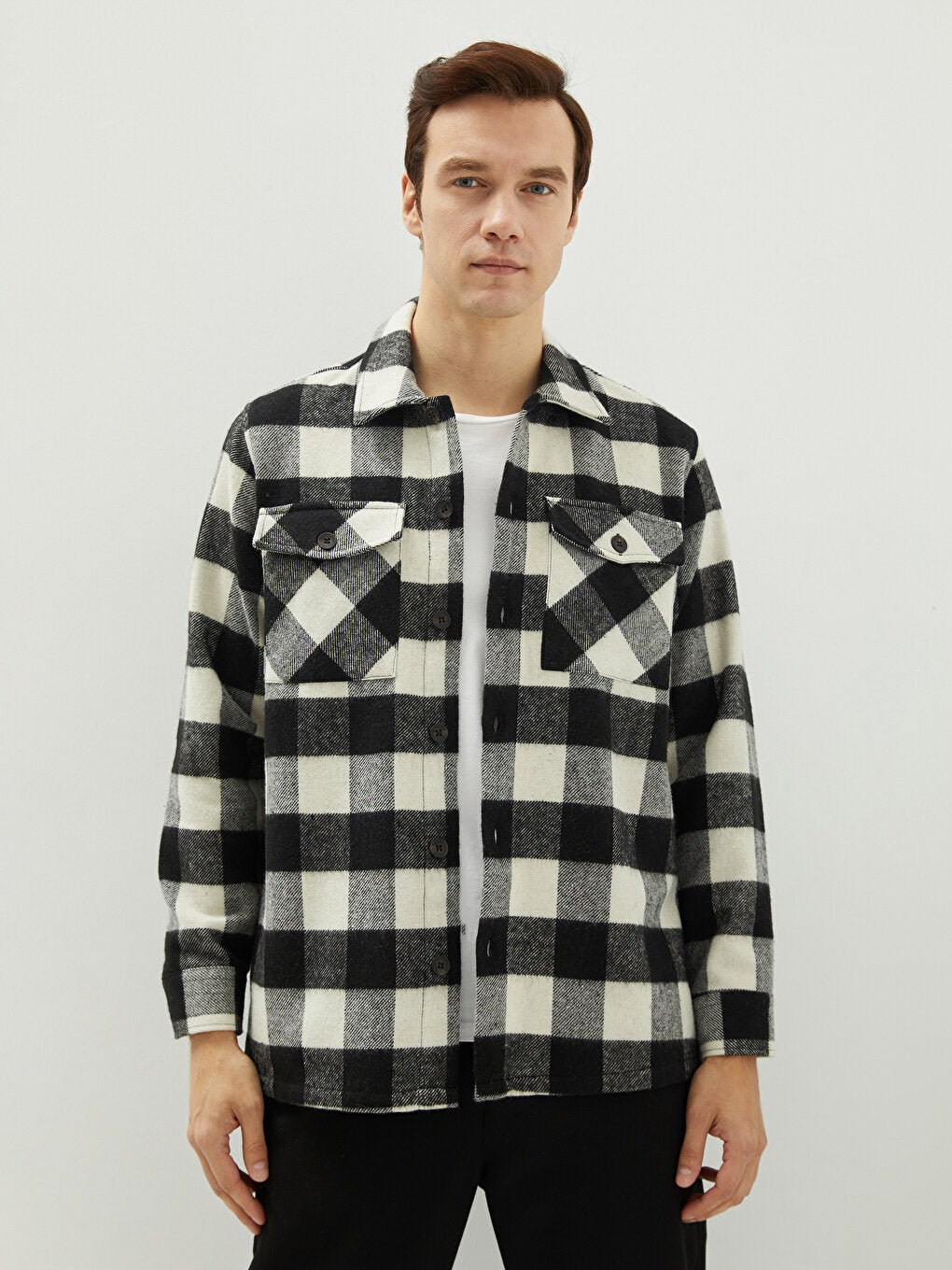 Regular Fit Long Sleeve Plaid Men's Lumberjack Shirt Jacket