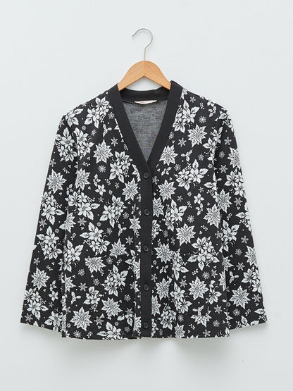 V-Neck Patterned Long Sleeve Women's Cardigan