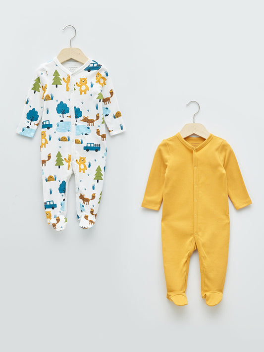 V-Neck Long Sleeve Printed Baby Boy Jumpsuit 2-pack