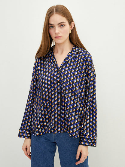 Front Button Closure Patterned Long Sleeve Women's Shirt