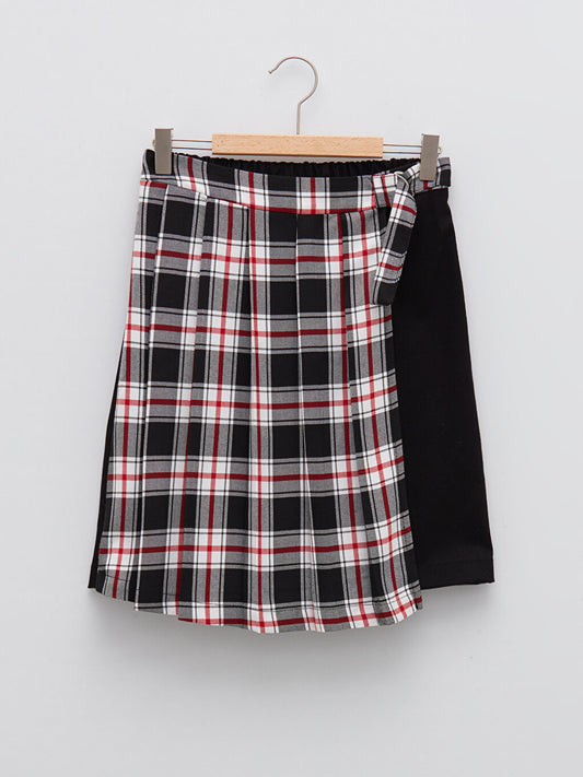 Plaid Gabardine Girl's Skirt with Elastic Waist