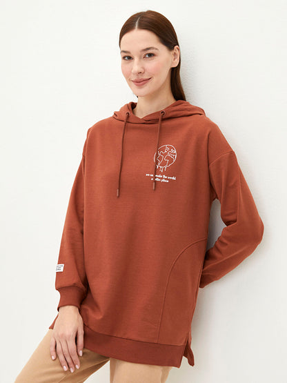 Hooded Printed Long Sleeve Oversize Women's Sweatshirt Tunic