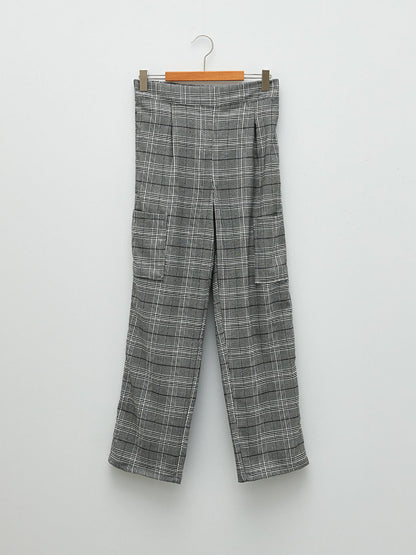 Plaid Patterned Gabardine Girl's Cargo Pants