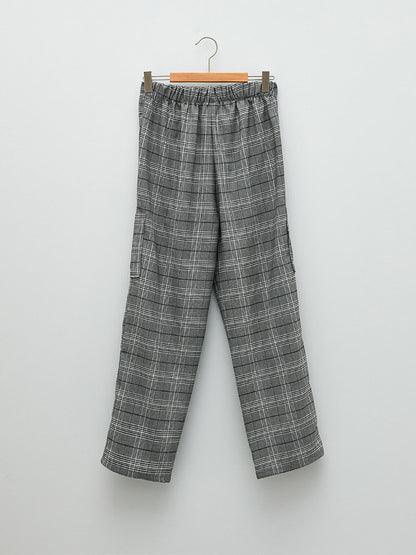 Plaid Patterned Gabardine Girl's Cargo Pants