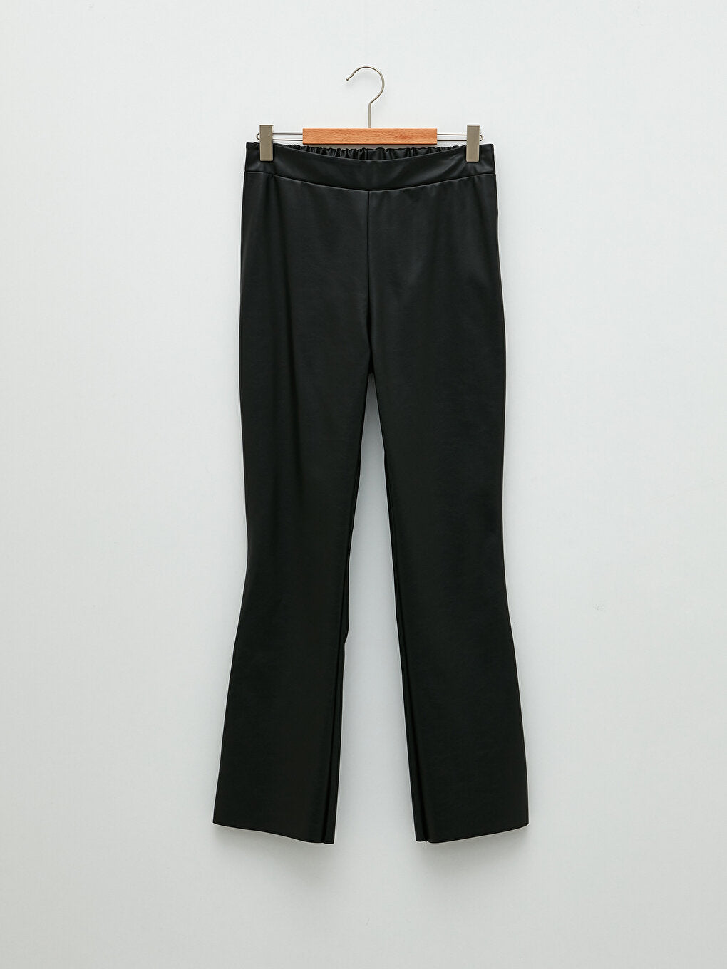 Basic Leather Look Girls' Trousers with Elastic Waist