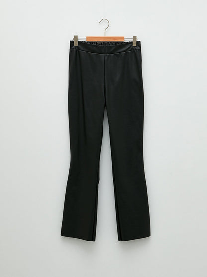 Basic Leather Look Girls' Trousers with Elastic Waist