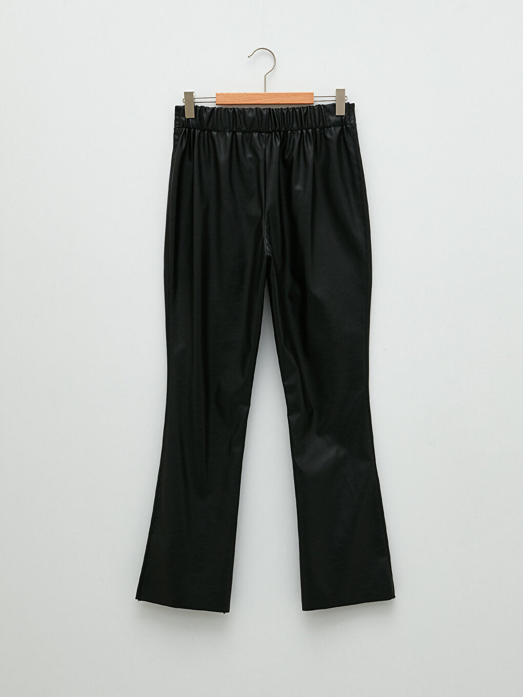 Basic Leather Look Girls' Trousers with Elastic Waist