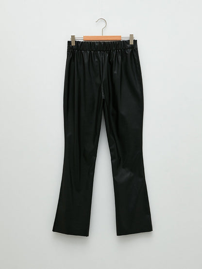 Basic Leather Look Girls' Trousers with Elastic Waist