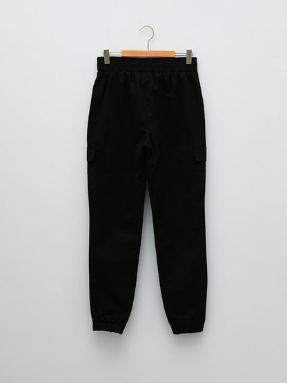 Basic Girl's Cargo Pants with Elastic Waist