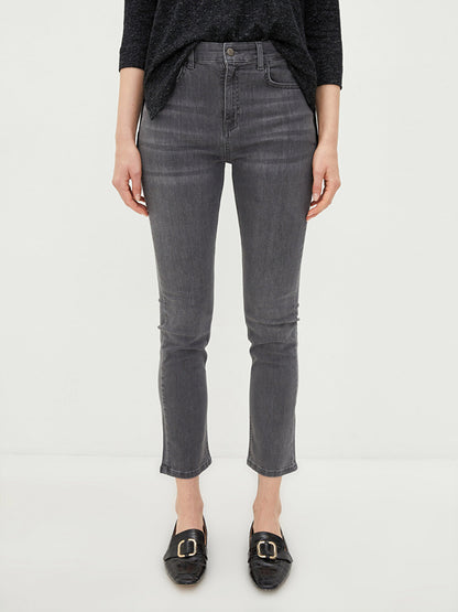 Skinny Fit Straight Pocket Detailed Women's Jean Trousers