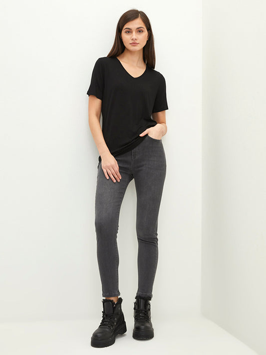 Skinny Fit Women's Jean Trousers with Pocket Detail