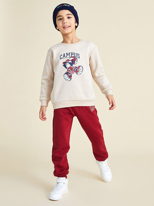 Crew Neck Nostalgic Monkey Printed Long Sleeve Boy's Sweatshirt