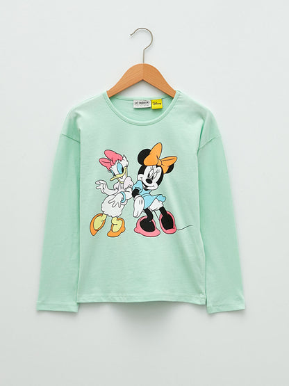 Crew Neck Disney Printed Long Sleeve Girls' T-Shirt