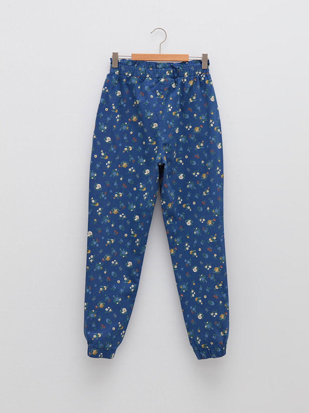 Floral Gabardine Girl's Jogger Trousers with Elastic Waist