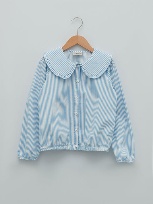 Baby Collar Striped Long Sleeve Poplin Girl's Shirt