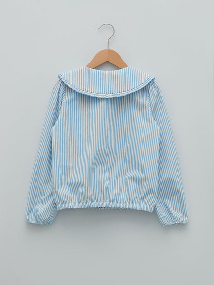 Baby Collar Striped Long Sleeve Poplin Girl's Shirt