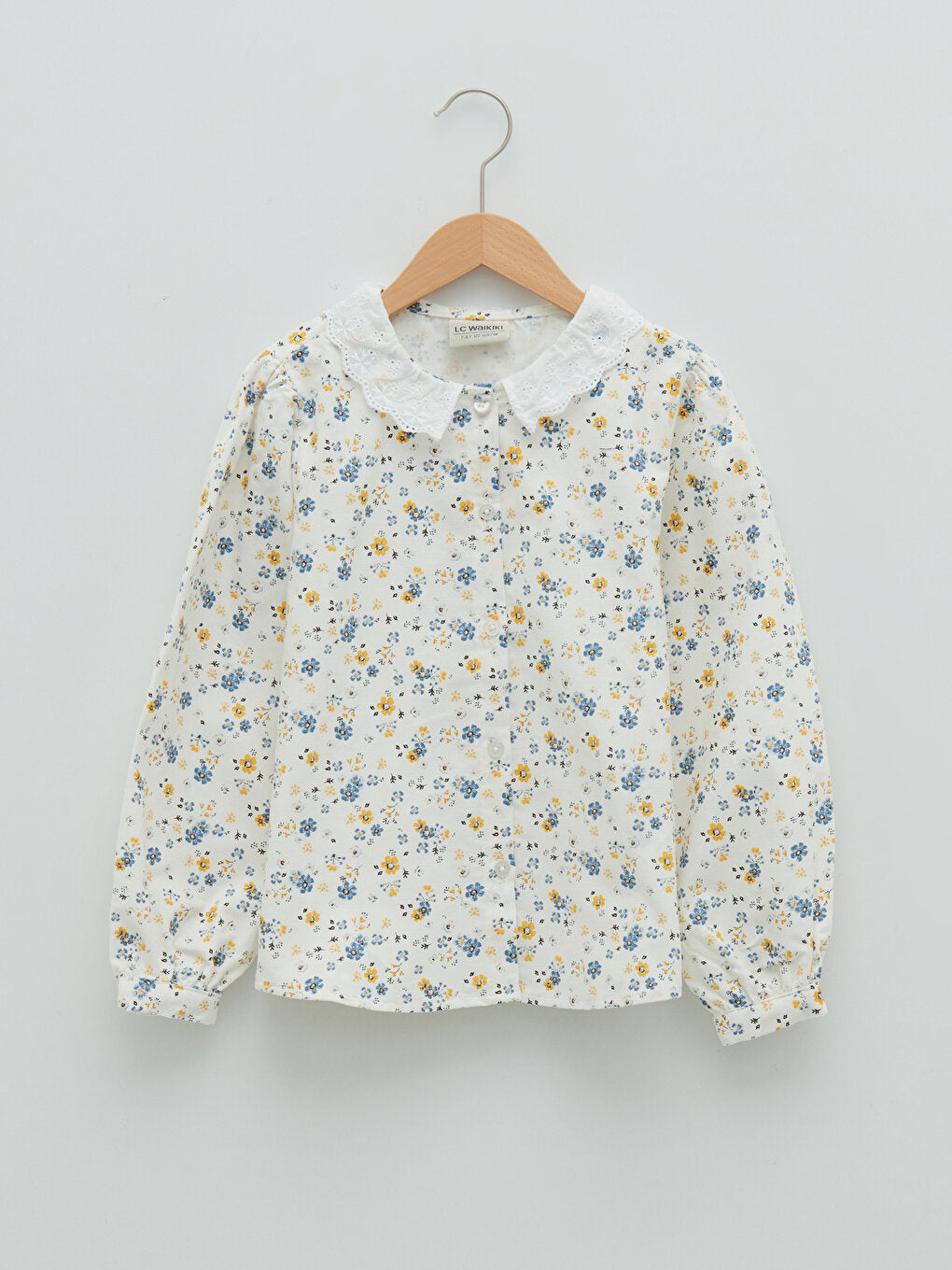 Baby Collar Patterned Long Sleeve Velvet Girl's Shirt