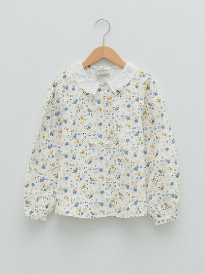 Baby Collar Patterned Long Sleeve Velvet Girl's Shirt