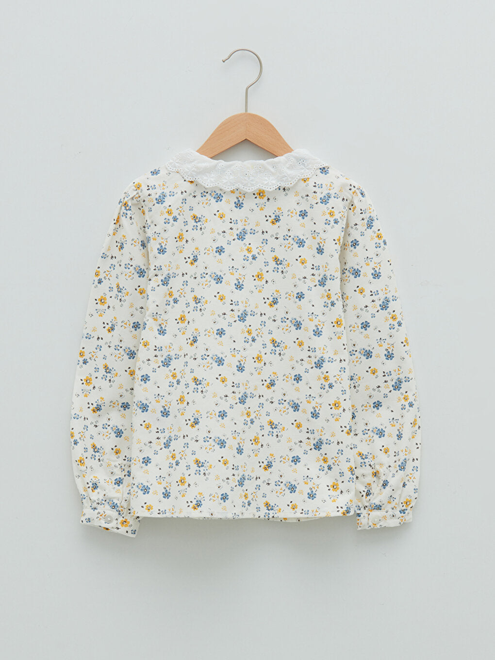 Baby Collar Patterned Long Sleeve Velvet Girl's Shirt