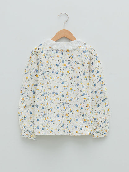 Baby Collar Patterned Long Sleeve Velvet Girl's Shirt