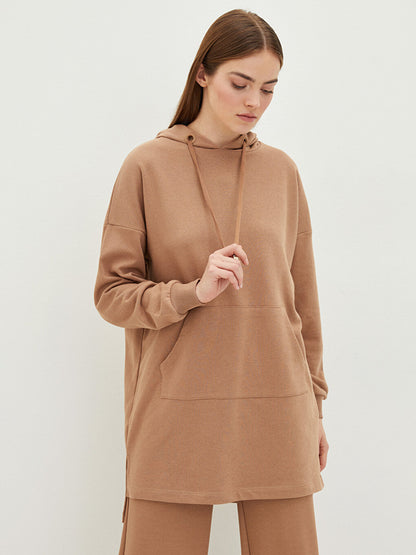 Hooded Plain Long Sleeve Women's Sweatshirt Tunic