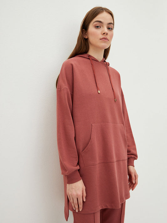 Hooded Plain Long Sleeve Oversize Women's Sweatshirt Tunic