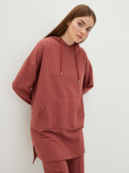 Hooded Plain Long Sleeve Oversize Women's Sweatshirt Tunic