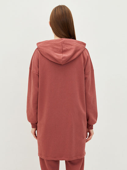 Hooded Plain Long Sleeve Oversize Women's Sweatshirt Tunic