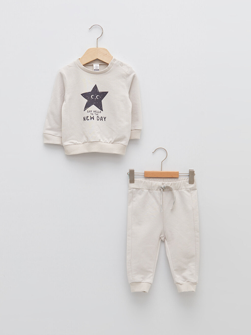 Crew Neck Long Sleeve Printed Cotton Baby Boy Sweatshirt and Trousers 2-Piece Set