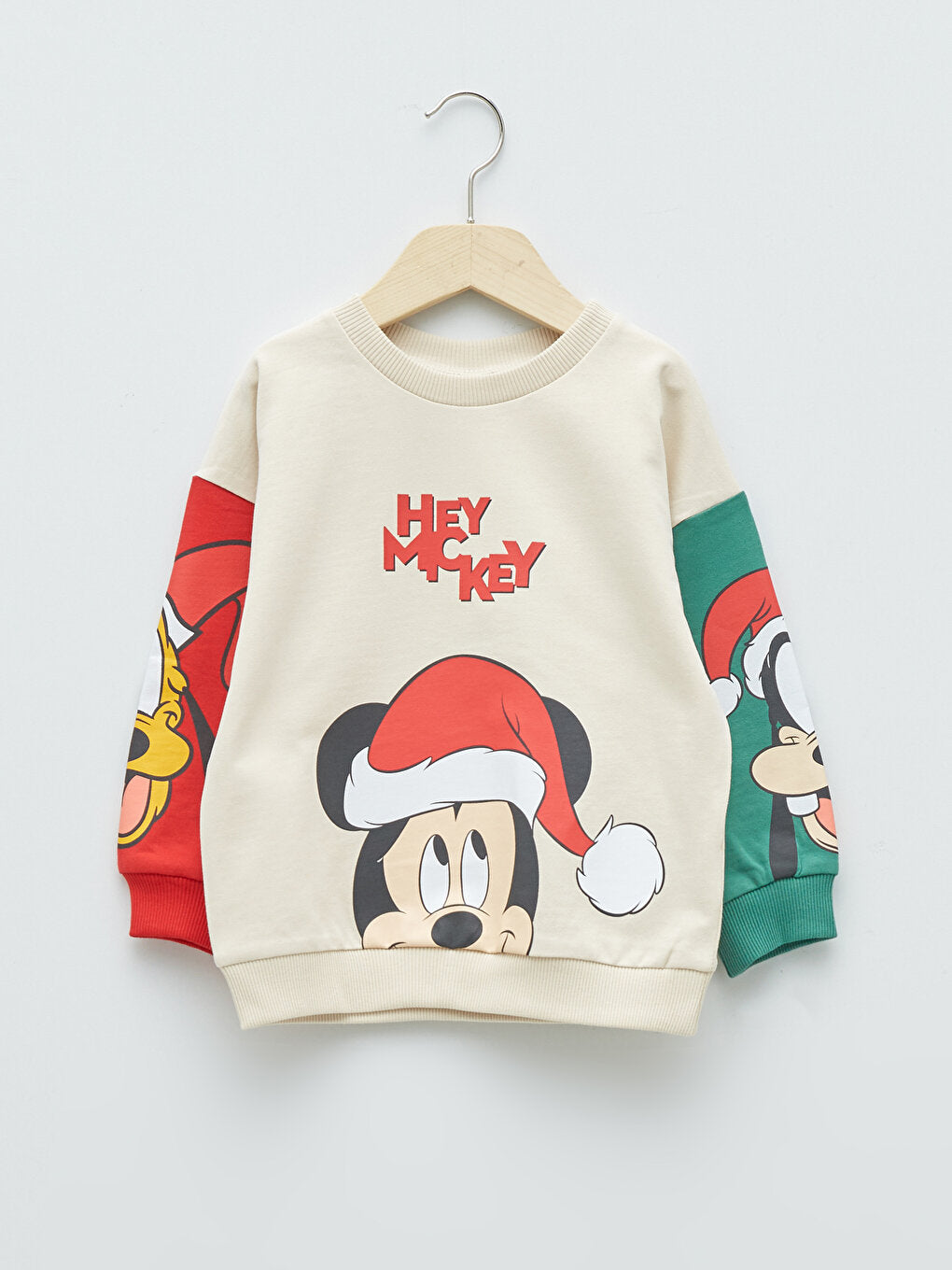 Crew Neck Long Sleeve Mickey Mouse Printed Christmas Themed Baby Boy Sweatshirt