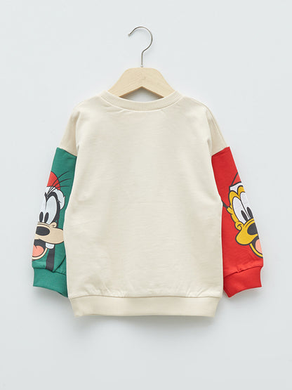 Crew Neck Long Sleeve Mickey Mouse Printed Christmas Themed Baby Boy Sweatshirt