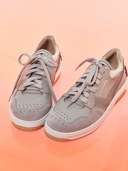 Genuine Leather Color Blocked Lace-up Women's Sneakers