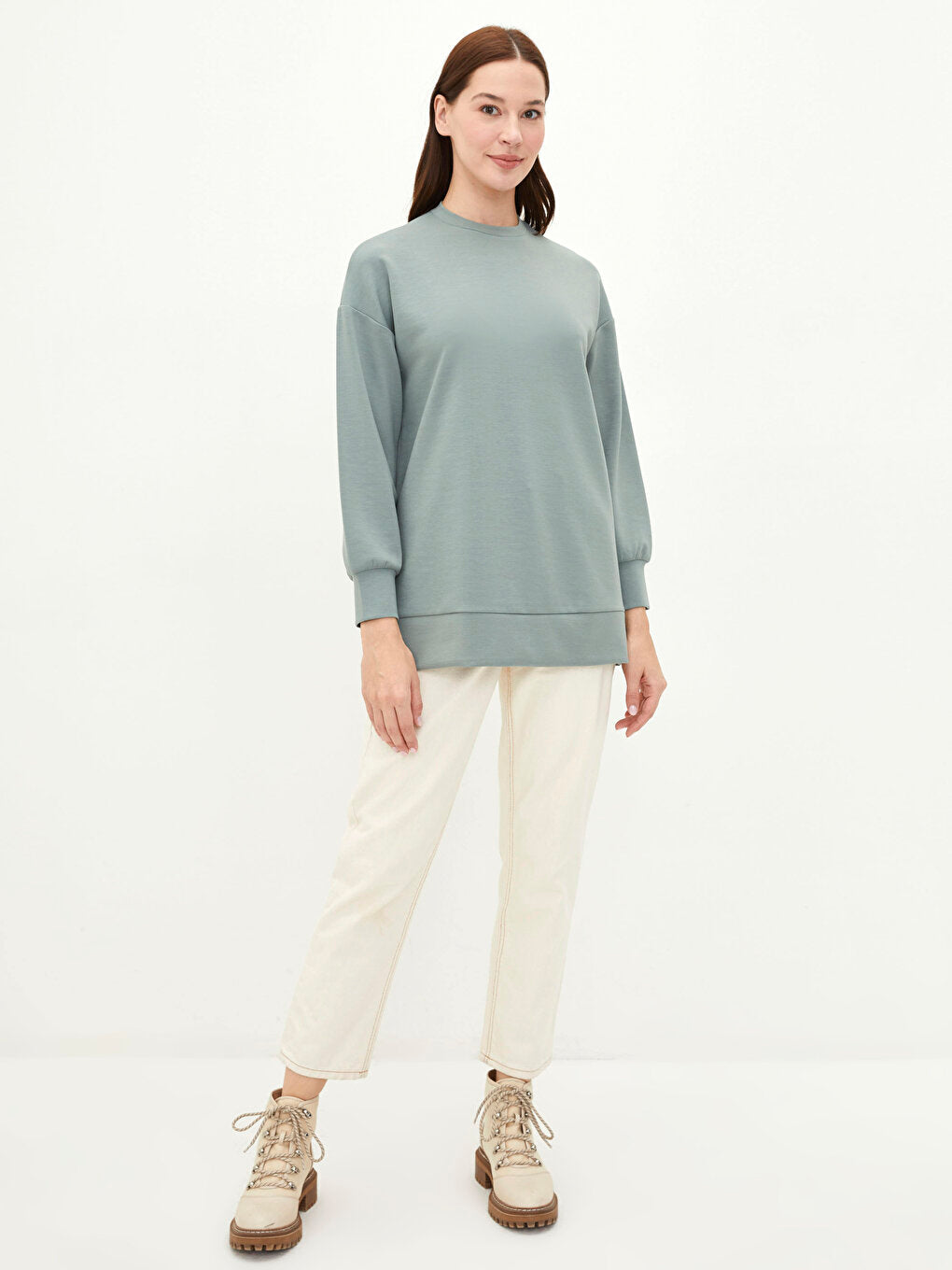 Crew Neck Plain Long Sleeve Women's Tunic